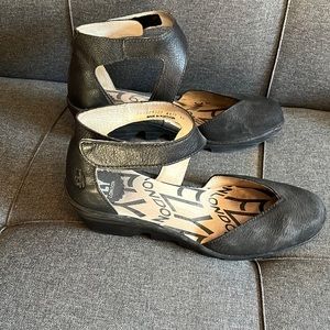 Fly London Pats sandal/ shoe. Velcro side close. Leather upper and rubber bottom